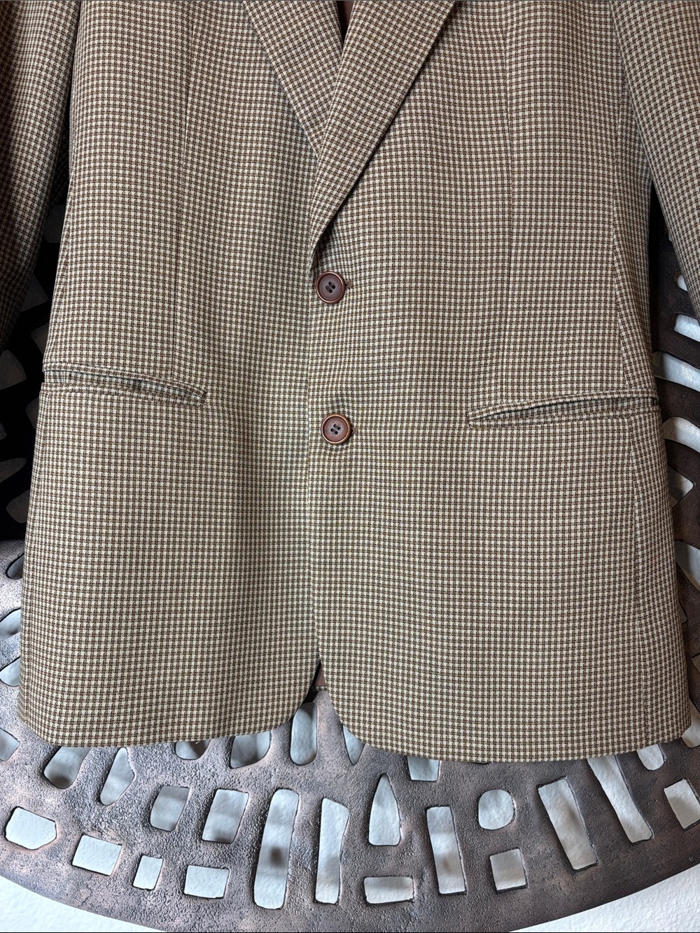 🤎Vintage MANI Armani Brown Houndstooth Blazer 38 Short Italian Wool  Saks 5th🤎 - Picture 3 of 16